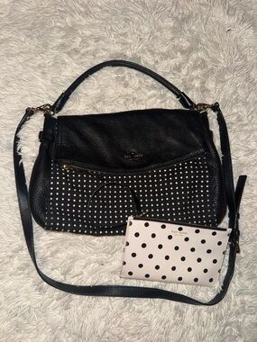 kate spade Black Leather Shoulder Bag with Polka Dot Pouch